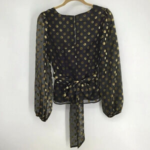 ASTR The Label Women’s Tonic Top Sheer Sleeve Polka Dot Party Holiday Size M